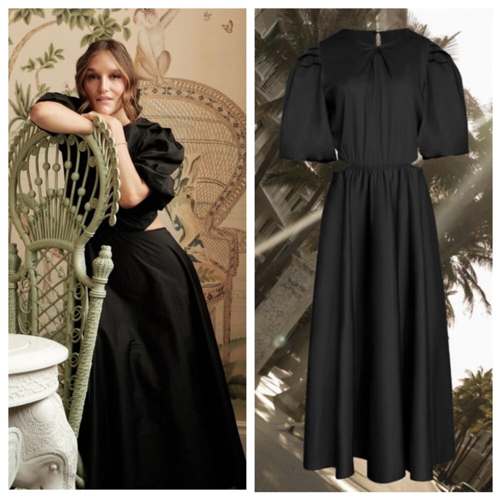 Especia x Sisterly Style Black Puff Sleeve Cutout Midi Dress Size Large